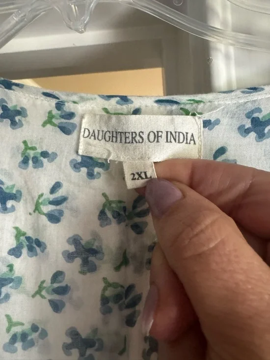 Daughters of India Light Blue Floral Block print Tunic Dress - Picture 2 of 3